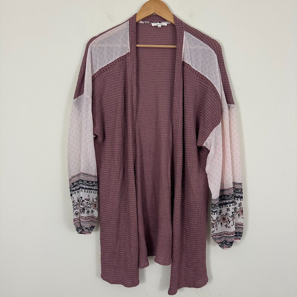 Maurices Cardigan Sweater Purple Rayon Stretch Waffle Knit Bohemian Boho 2XL